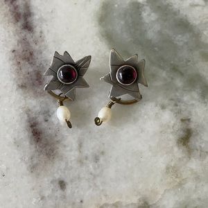 Vintage Garnet and Pearl handcrafted earrings